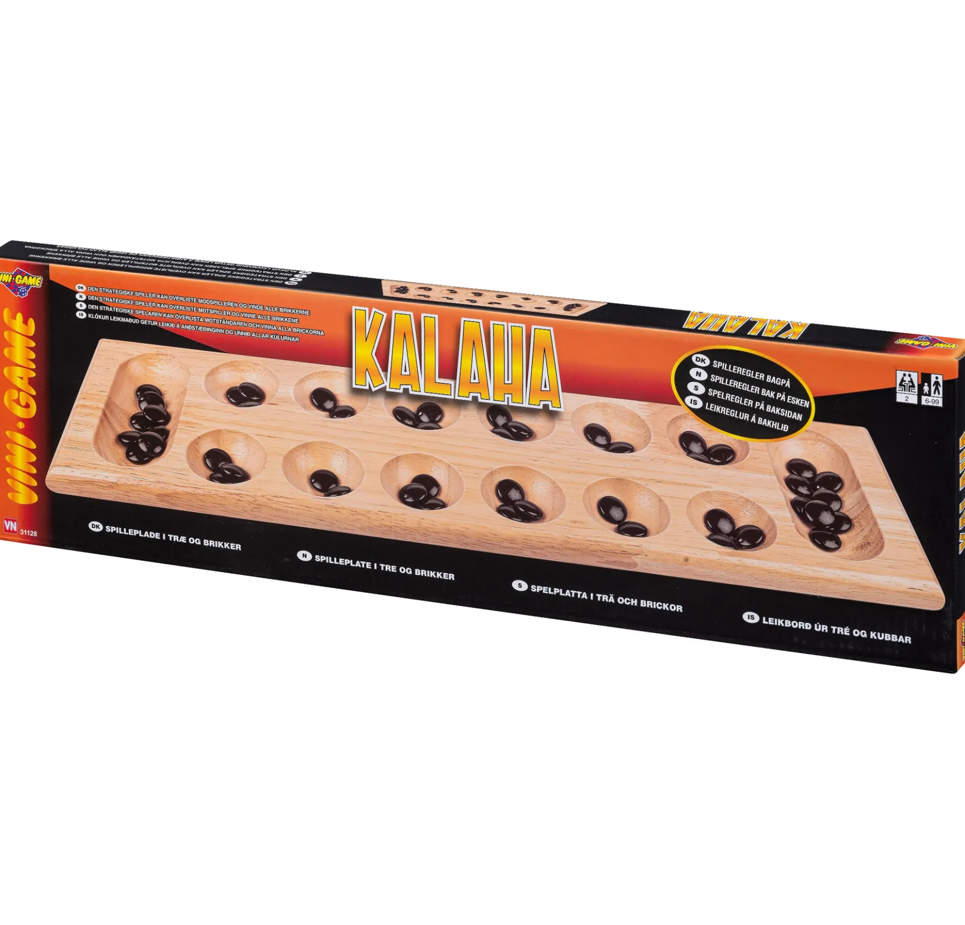 Kalaha spil - I træ med plastbrikker