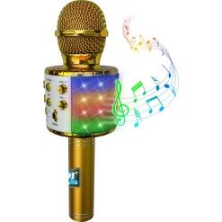 Karaokemikrofon med Bluetooth, højttaler og LED-lys - Guld