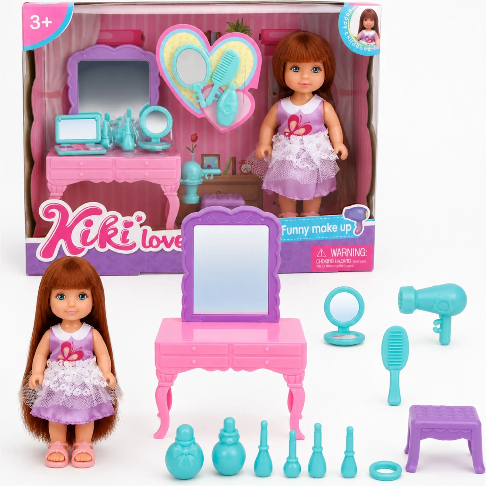 Kiki dukke med makeupbord og tilbehør - 11 cm