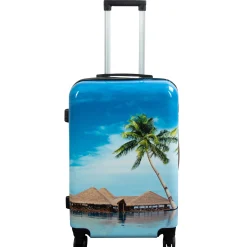 Kuffert - Hardcase kuffert - Str. Medium - Kuffert med motiv - Strand og palmer - Eksklusiv letvægt rejsekuffert