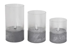 Led stearinlys - 3 stk. i cylinderglas - Bund med cement-look- 3D flammer