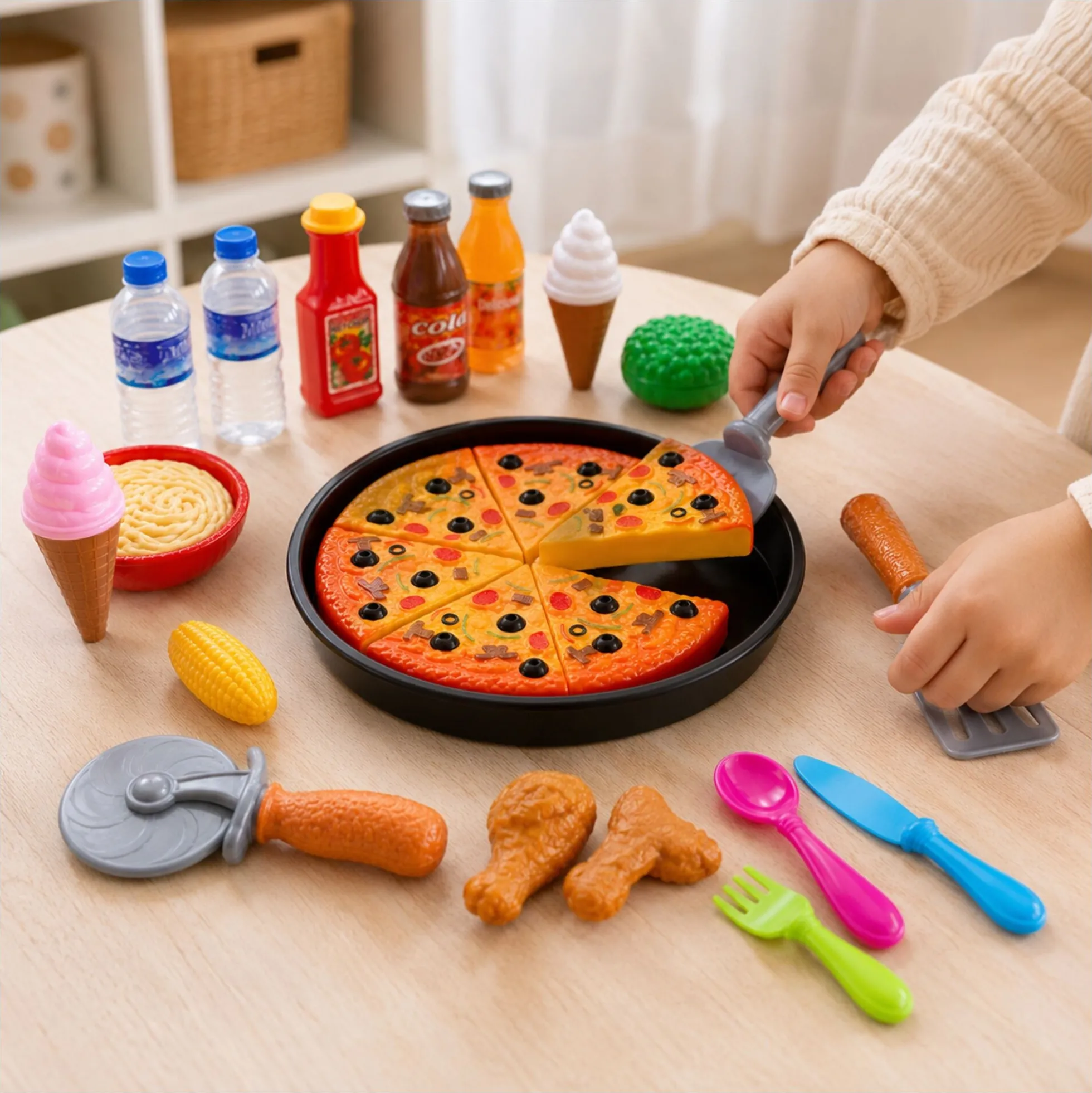 Legemad pizza med velcro - 41x31 cm - 30 dele