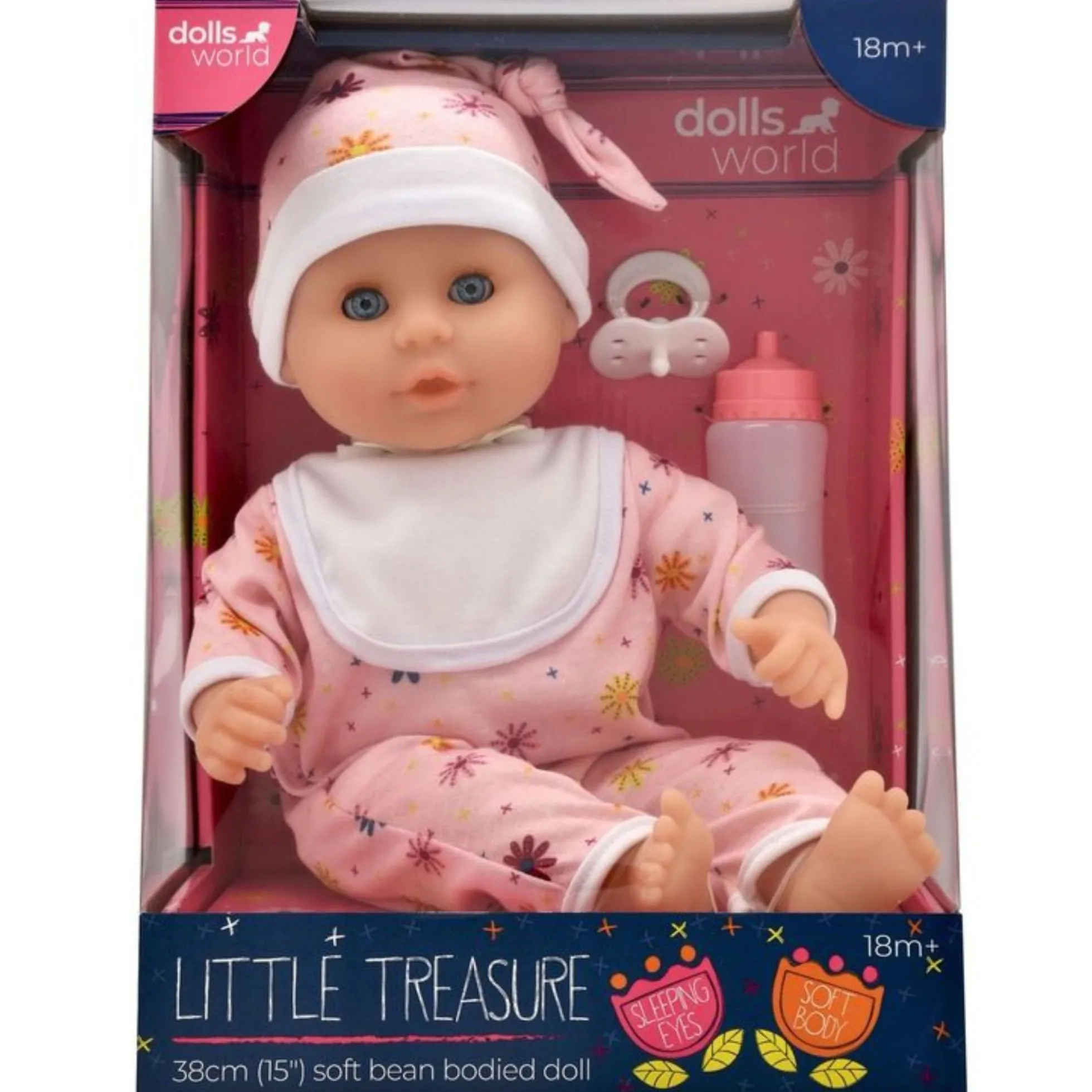 Little Treasure pige dukke med sut og sutteflaske - 38 cm