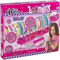 Loom bands armbåndssæt med væv, elastikker og hæklenål - 600+ bands
