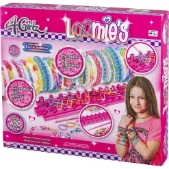Loom bands armbåndssæt med væv, elastikker og hæklenål - 600+ bands