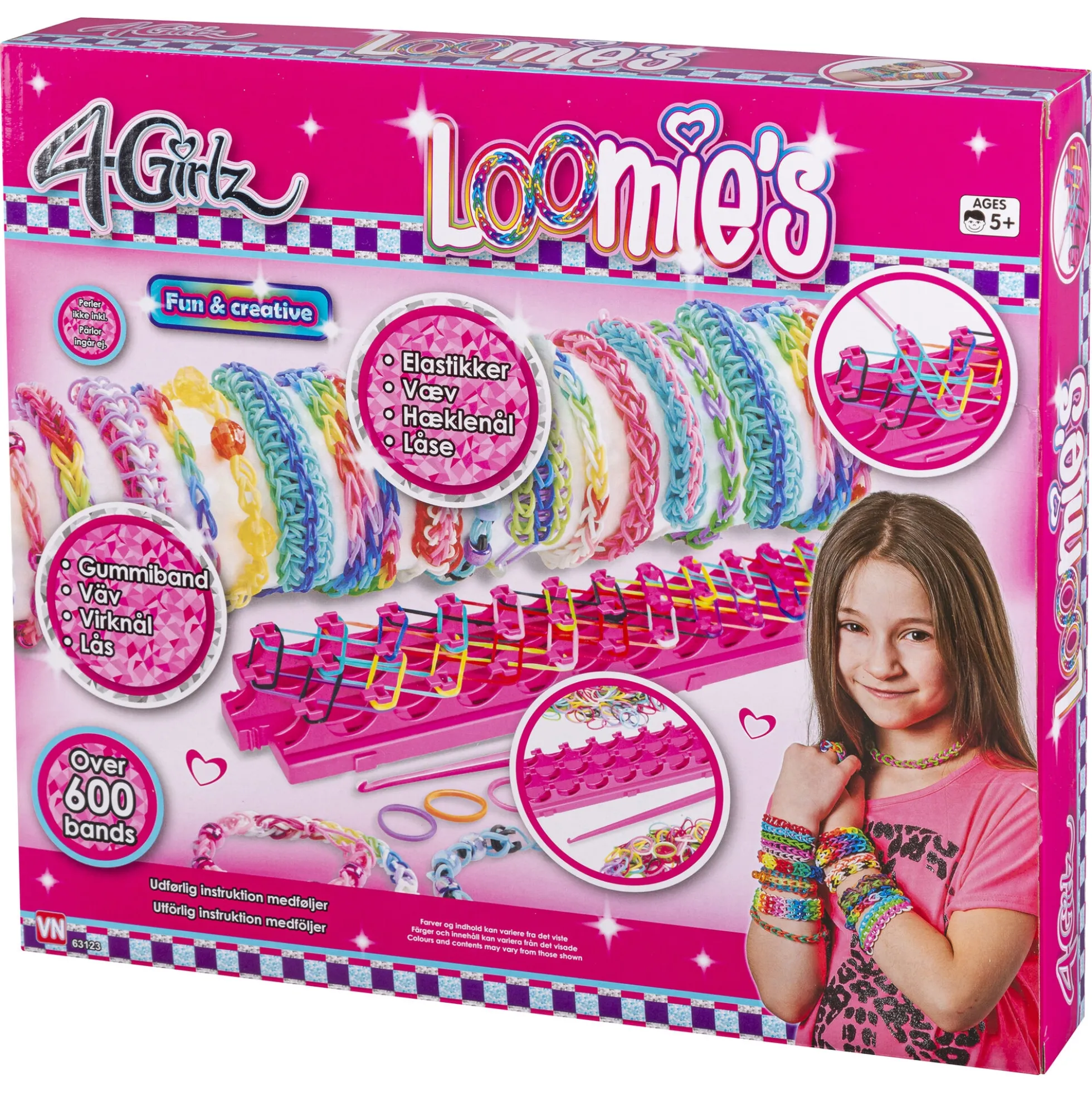 Loom bands armbåndssæt med væv, elastikker og hæklenål - 600+ bands