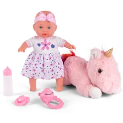 Mathilde dukke - Enhjørning bamse og tilbehør - 31 cm dukke