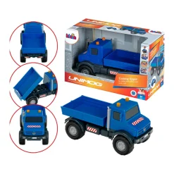 Mercedes-Benz Unimog blå tipvogn 32x12x16 cm