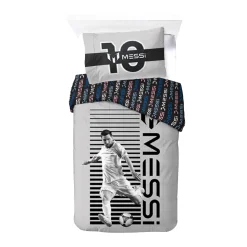 Messi sengetøj - 100% bomuld - Børnesengetøj 140x200 cm - Gråt fodbold sengetøj