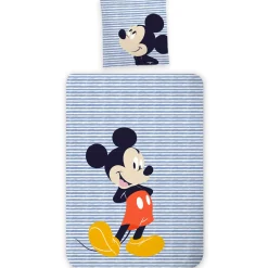 Mickey Mouse sengetøj - 100% bomuld - Børnesengetøj 140x200cm - Disney - Blå og hvid stribet