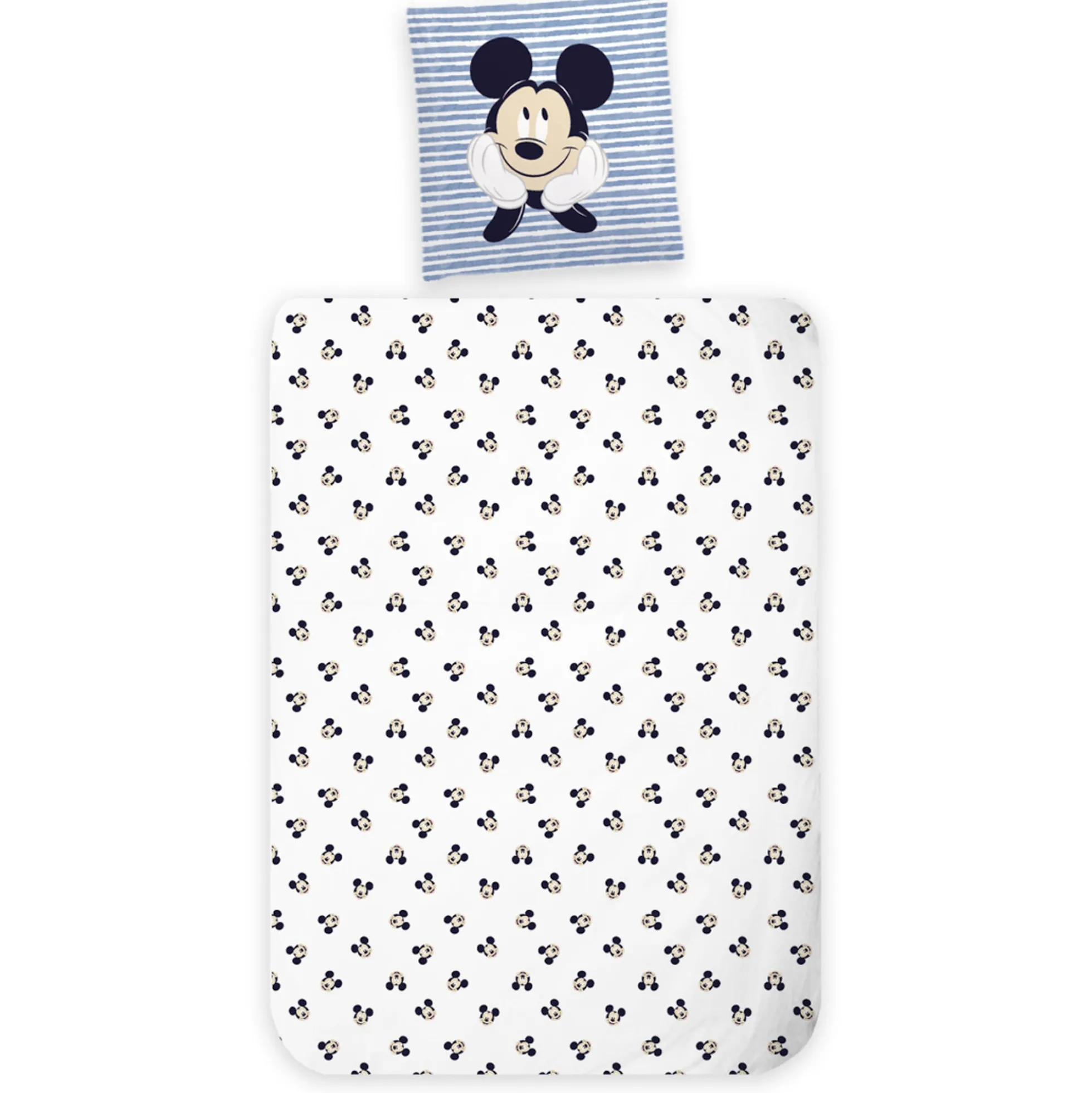 Mickey Mouse sengetøj - 100% bomuld - Børnesengetøj 140x200cm - Disney - Blå og hvid stribet