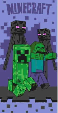 Minecraft Creeper håndklæde - 70x140 cm - 100% bomuld - Blødt badehåndklæde med zombie og slenderman