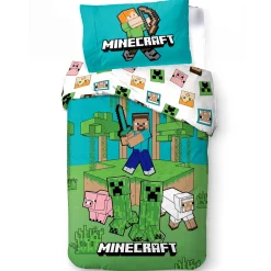Minecraft sengetøj - 100% bomuld - Børnesengetøj 140x200 cm - Steve, Zombie, Creeper og Pigs Sheep