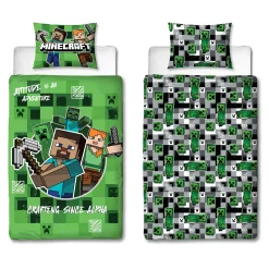 Minecraft sengetøj - 100% bomuld - Børnesengetøj 140x200 cm - Alex og Steve - Grøn