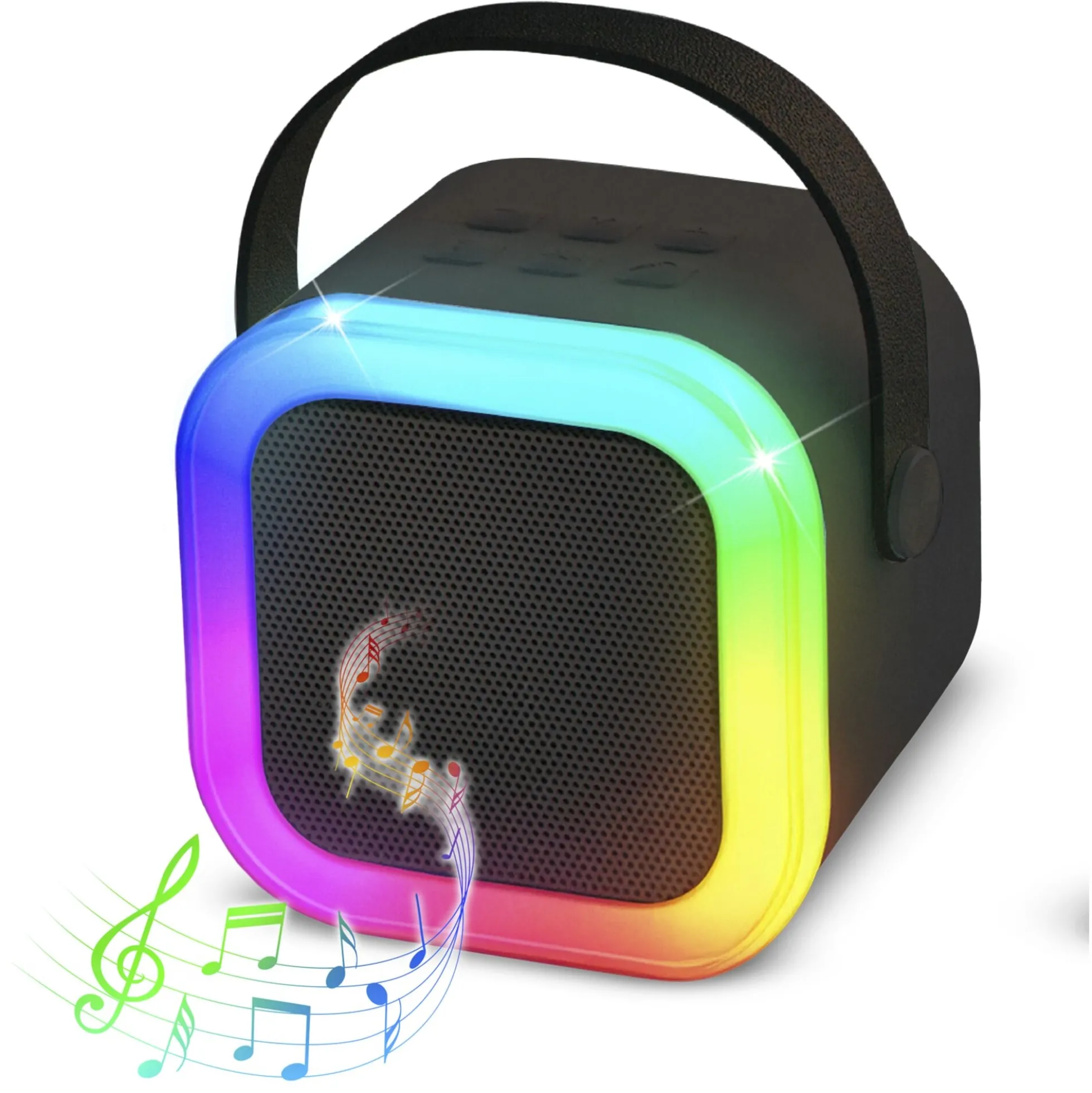 Mini karaokehøjttaler med 2 trådløse mikrofoner og LED-lys