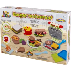 Modellervoks burgerrestaurant med burgergrill og tilbehør - 5x56 g voks