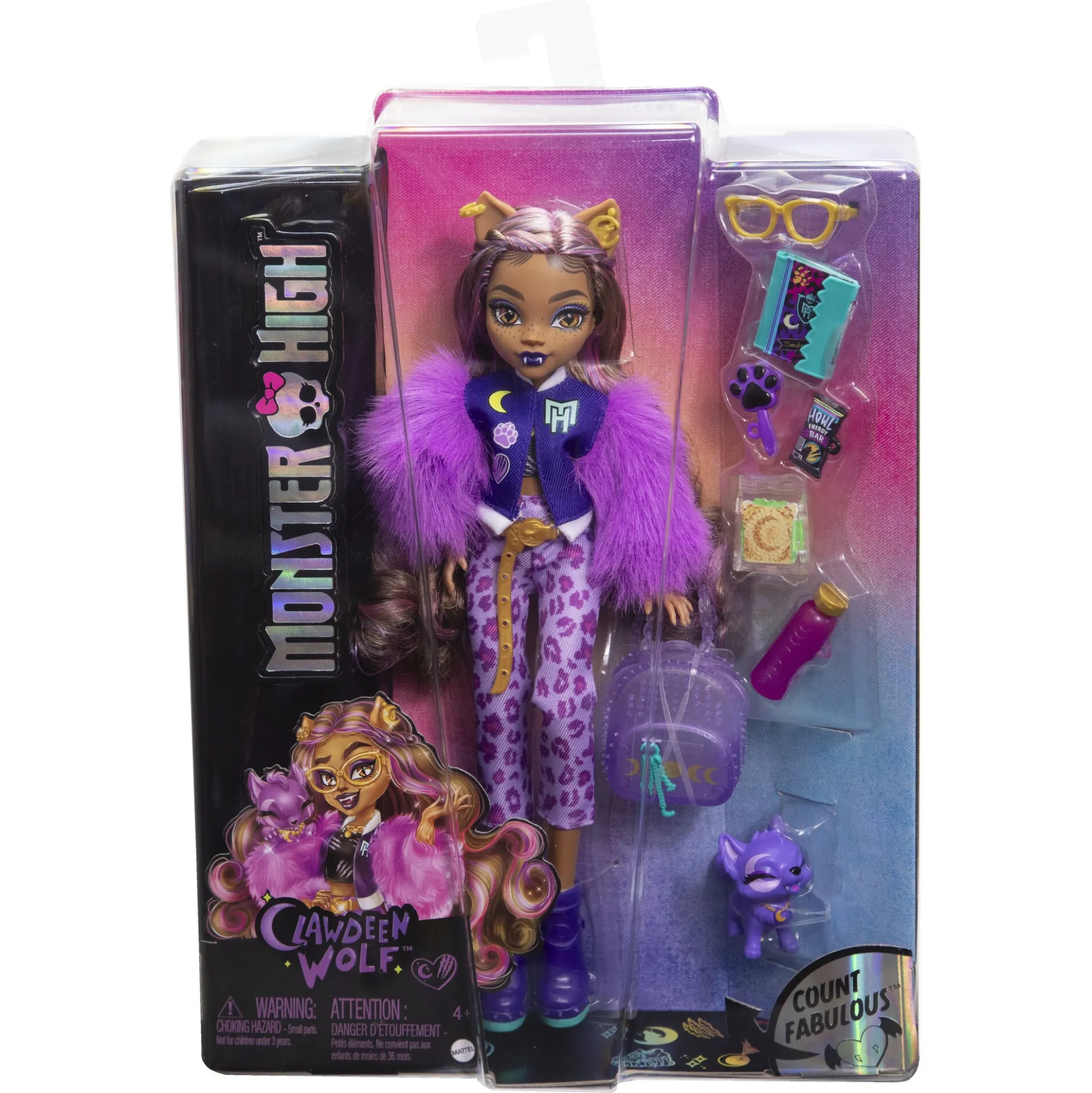 Monster High Clawdeen Wolf basisdukke - 8 tilbehørs dele - 30 cm
