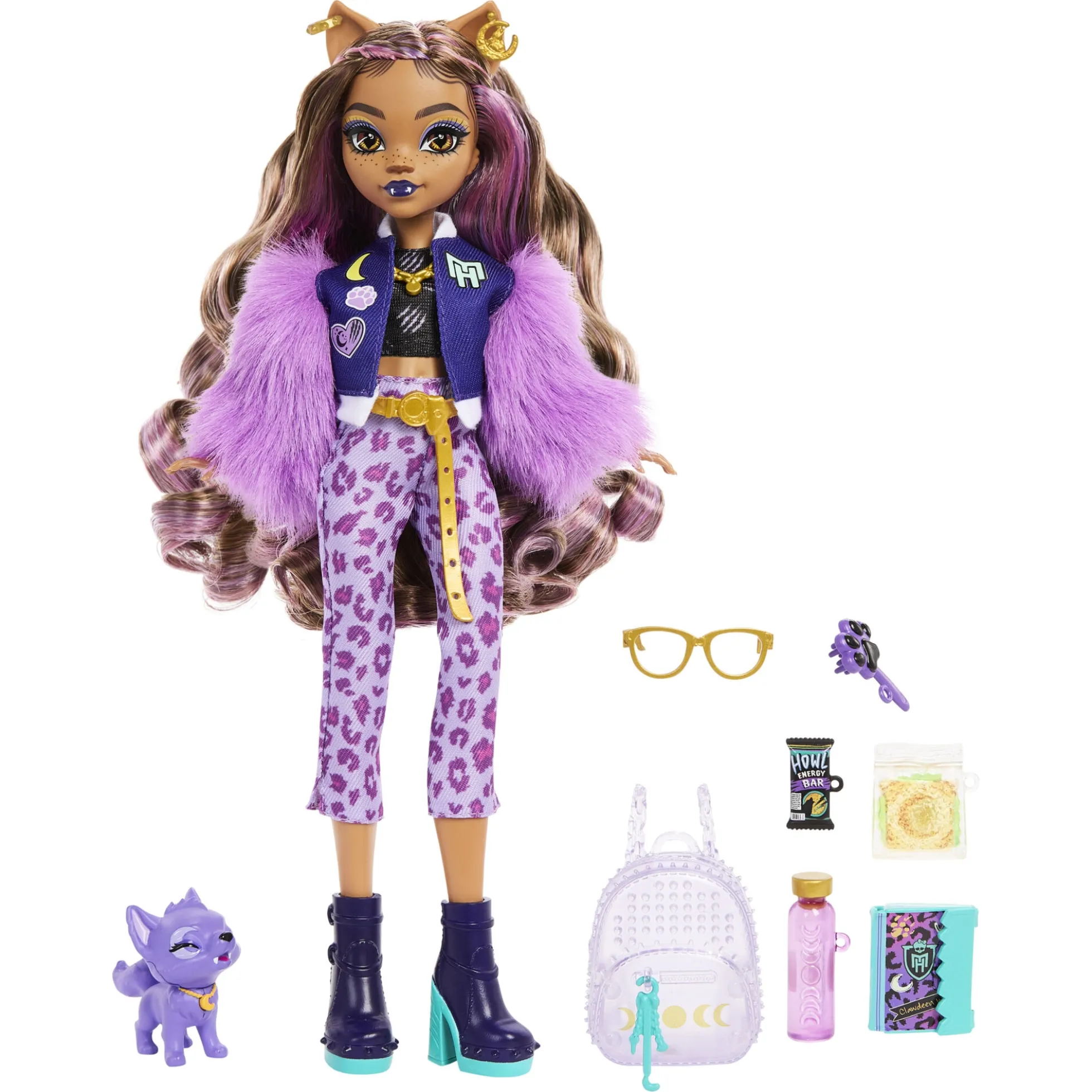 Monster High Clawdeen Wolf basisdukke - 8 tilbehørs dele - 30 cm