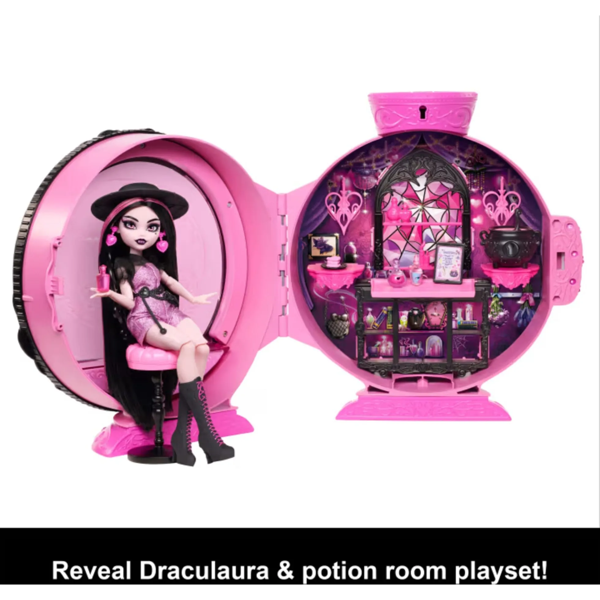 Monster High Draculaura Potion Reveal legesæt med dukke og tilbehør - 9 dele - 30 cm
