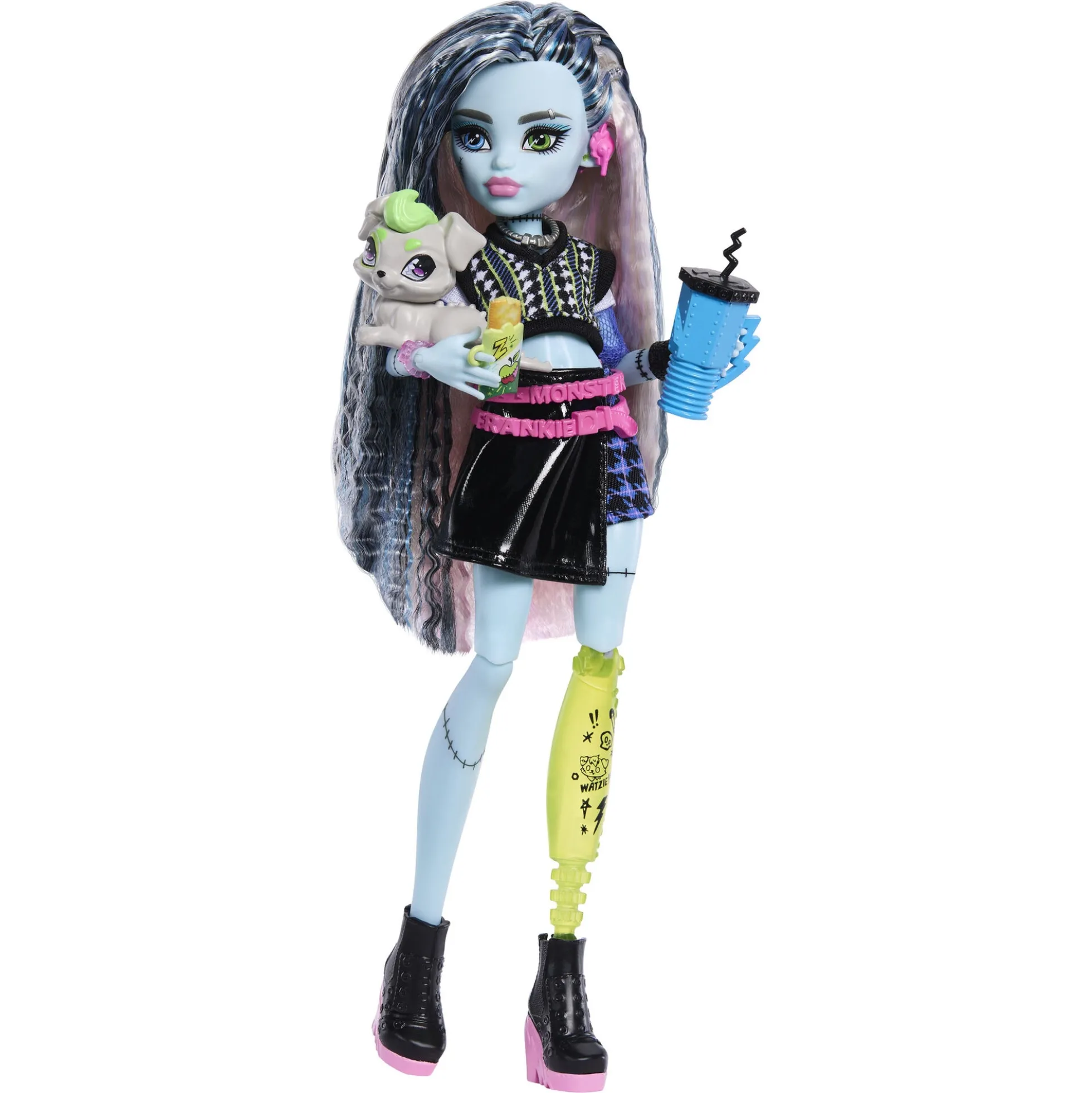 Monster High Frankie Stein basisdukke - 8 tilbehørs dele - 30 cm