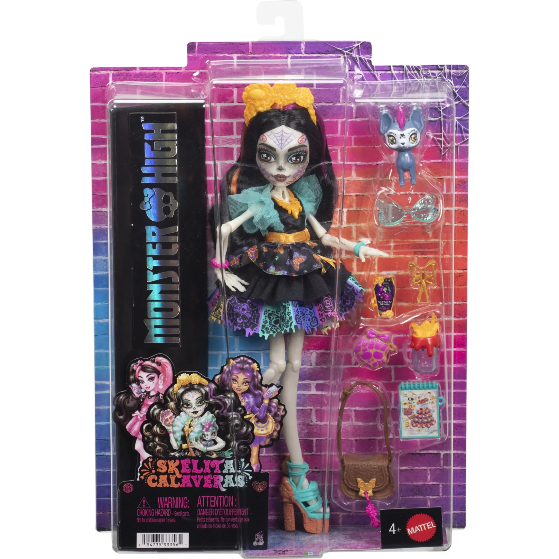 Monster High Skelita Calaveras basisdukke - 8 tilbehørs dele - 30 cm