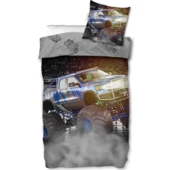 Monstertruck sengetøj - 100% bomuld - Børnesengetøj 140x200 cm - Grå
