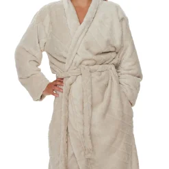 Morgenkåbe - Str. L/XL - Sand - Coral fleece blød badekåbe - Borg Living