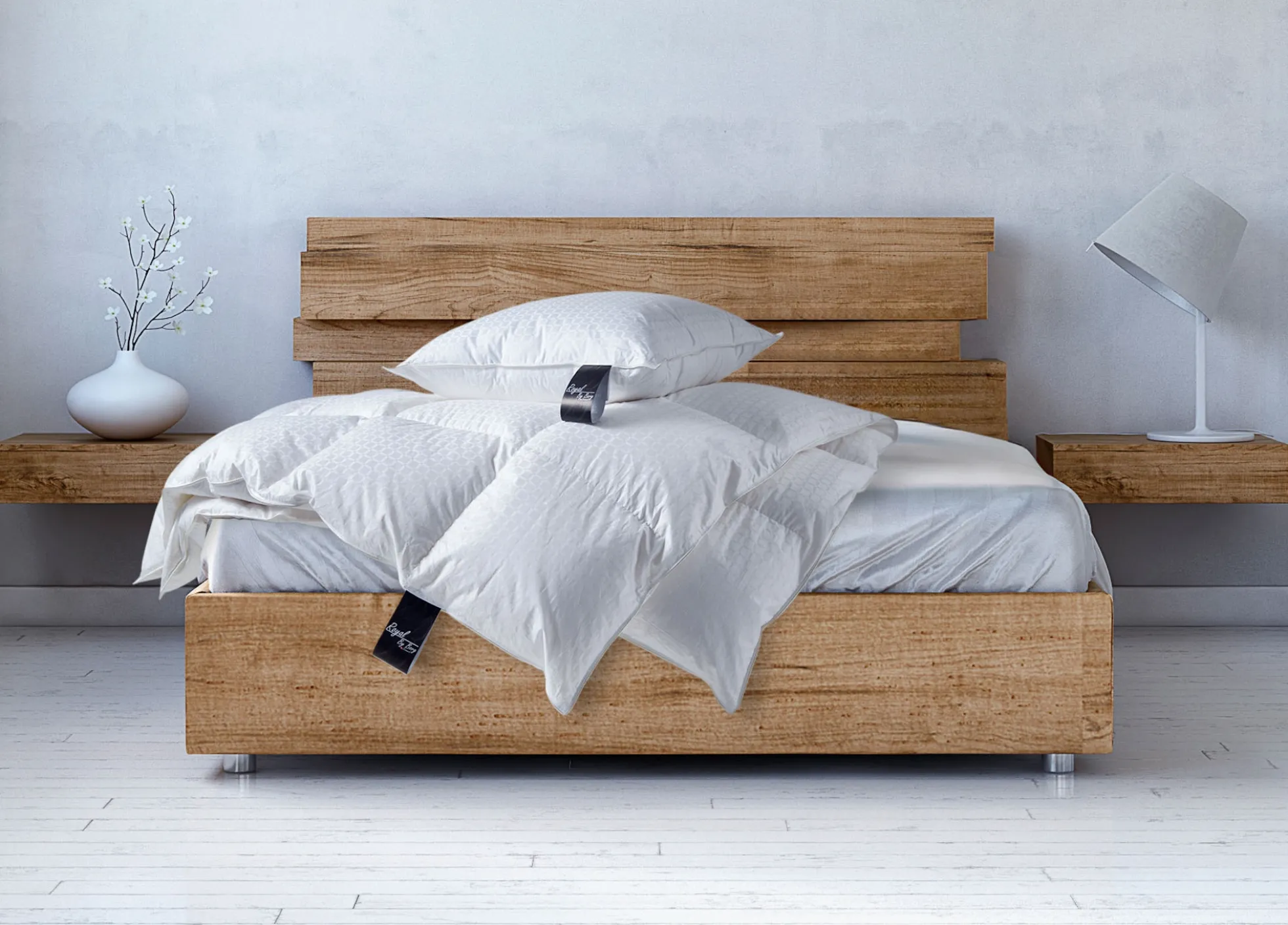 Moskusdun hovedpude - Mellem høj pude - 60x63 cm - 3 kammer dunpude - Royal By Borg Daisy