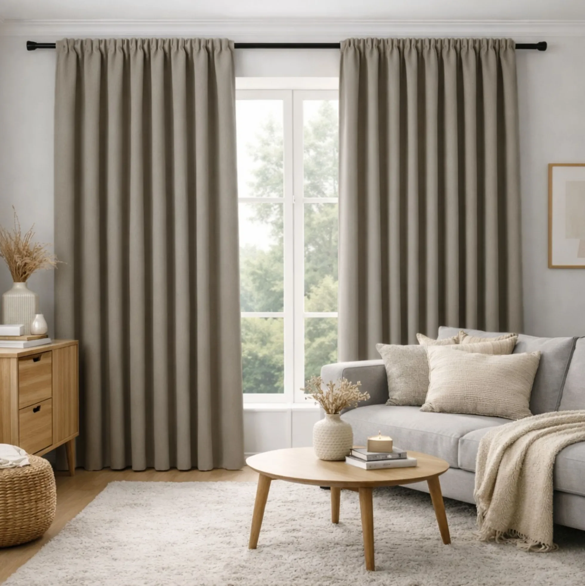Mørklægningsgardin - 1 stk. færdigsyet gardin 140x175 cm - Beige - Nordstrand Home blackout gardinlængder med rynkebånd