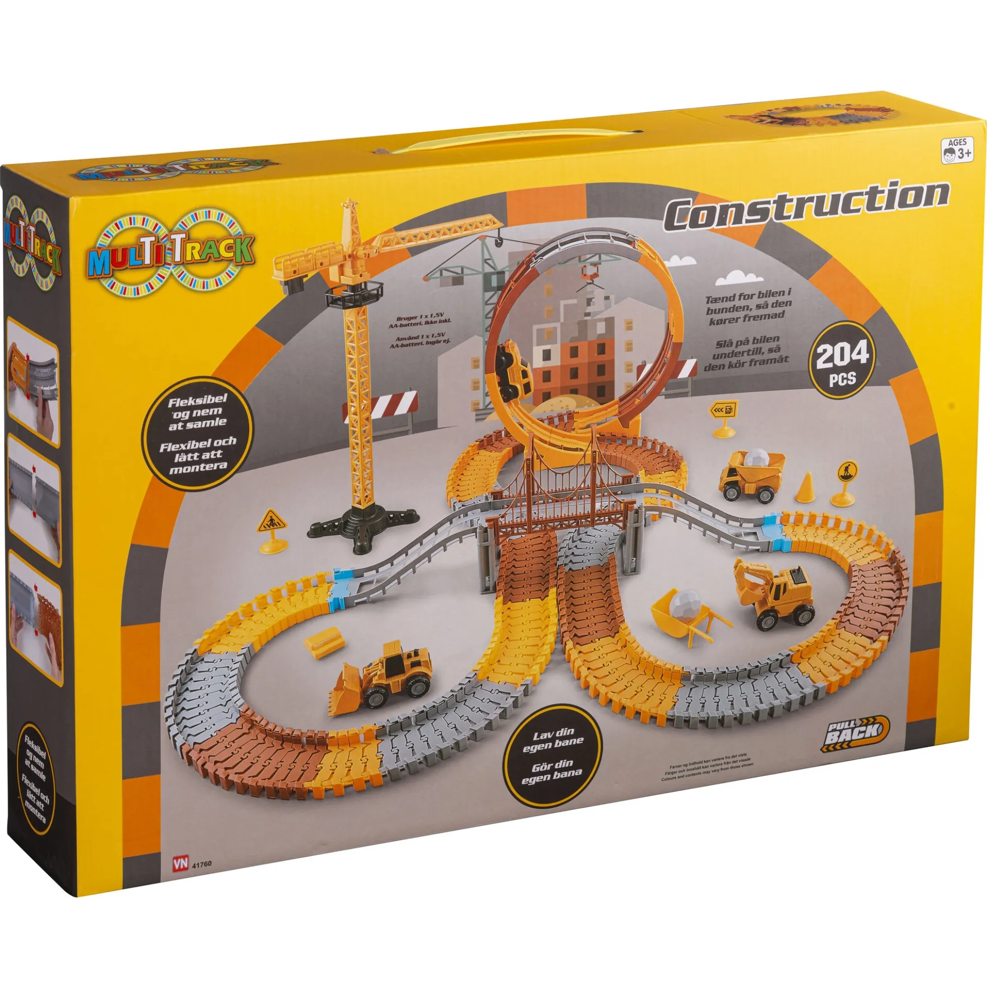 MultiTrack Construction fleksibel racerbane med kran og loop - 204 dele