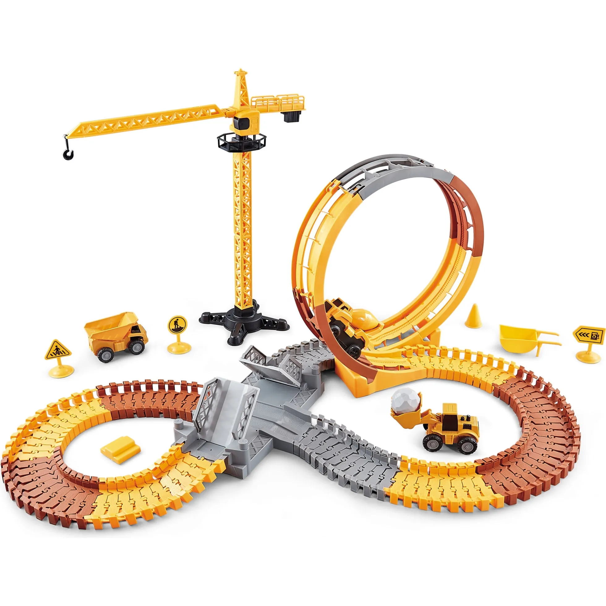 MultiTrack Construction fleksibel racerbane med kran og loop - 112 dele