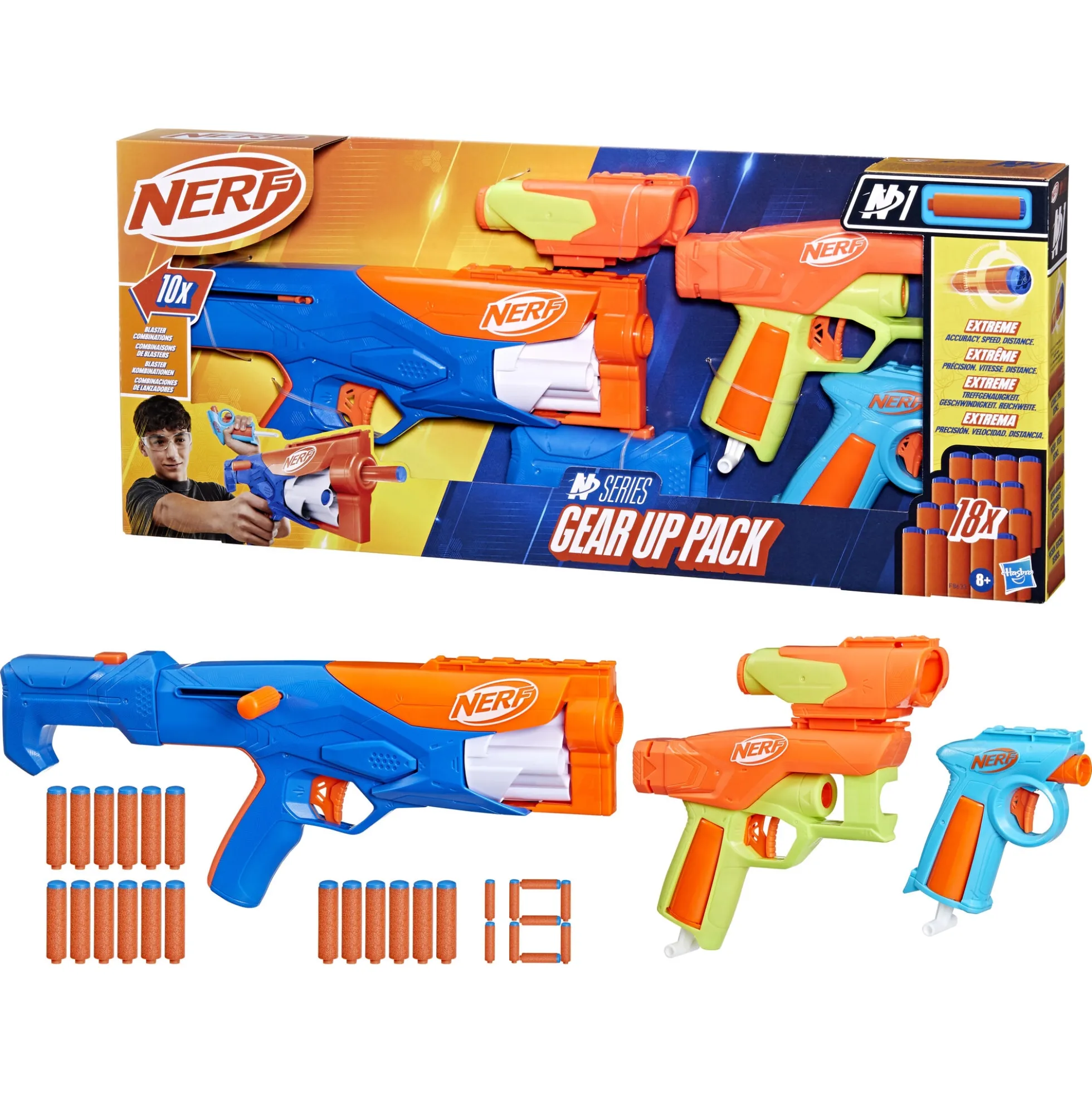 NERF N Series Gear Up Pack blaster våbensæt - 3 pistoler og 18 patroner
