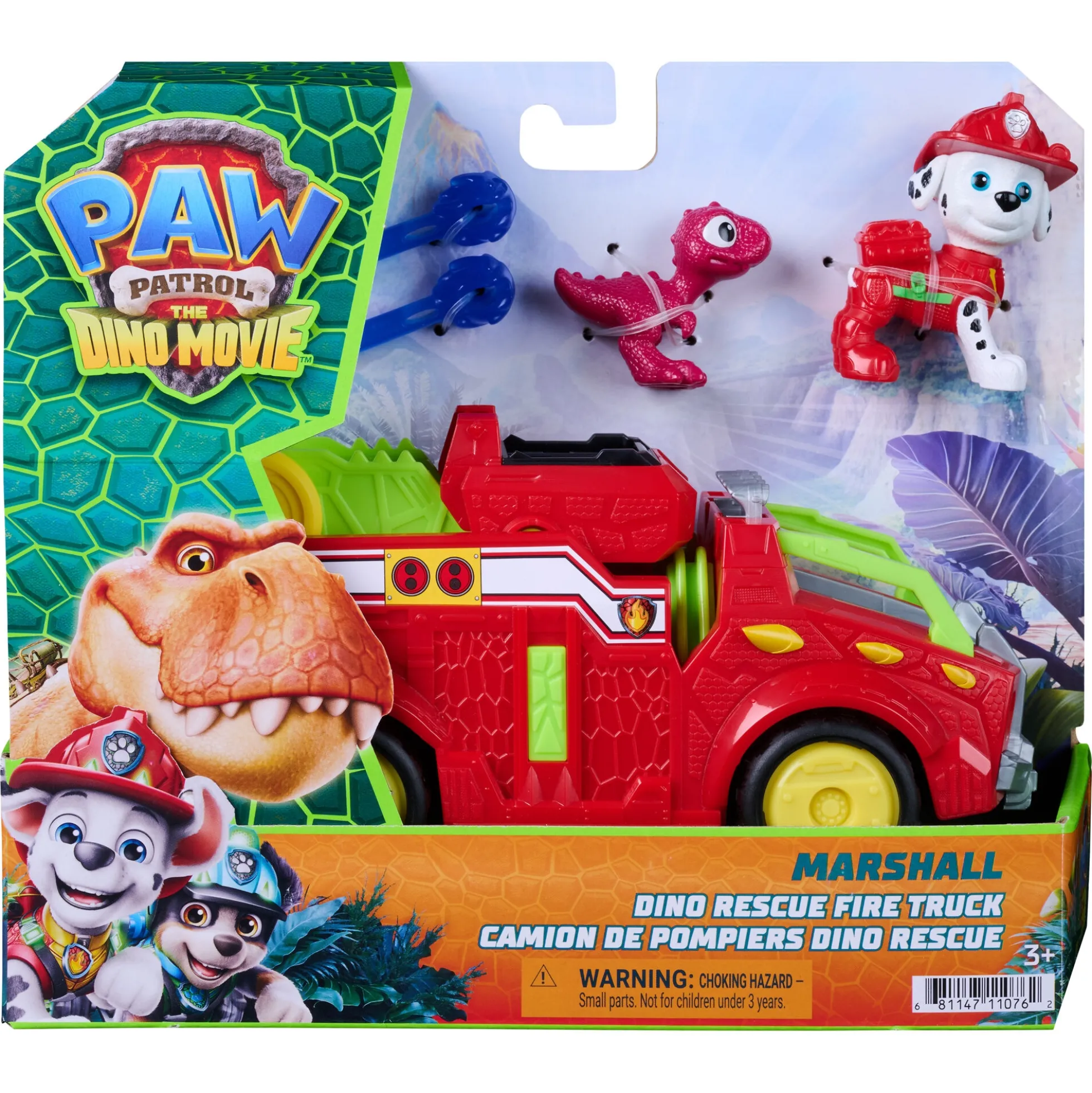 PAW Patrol Dino Filmen Marshall dino-køretøj med figur - 15 cm