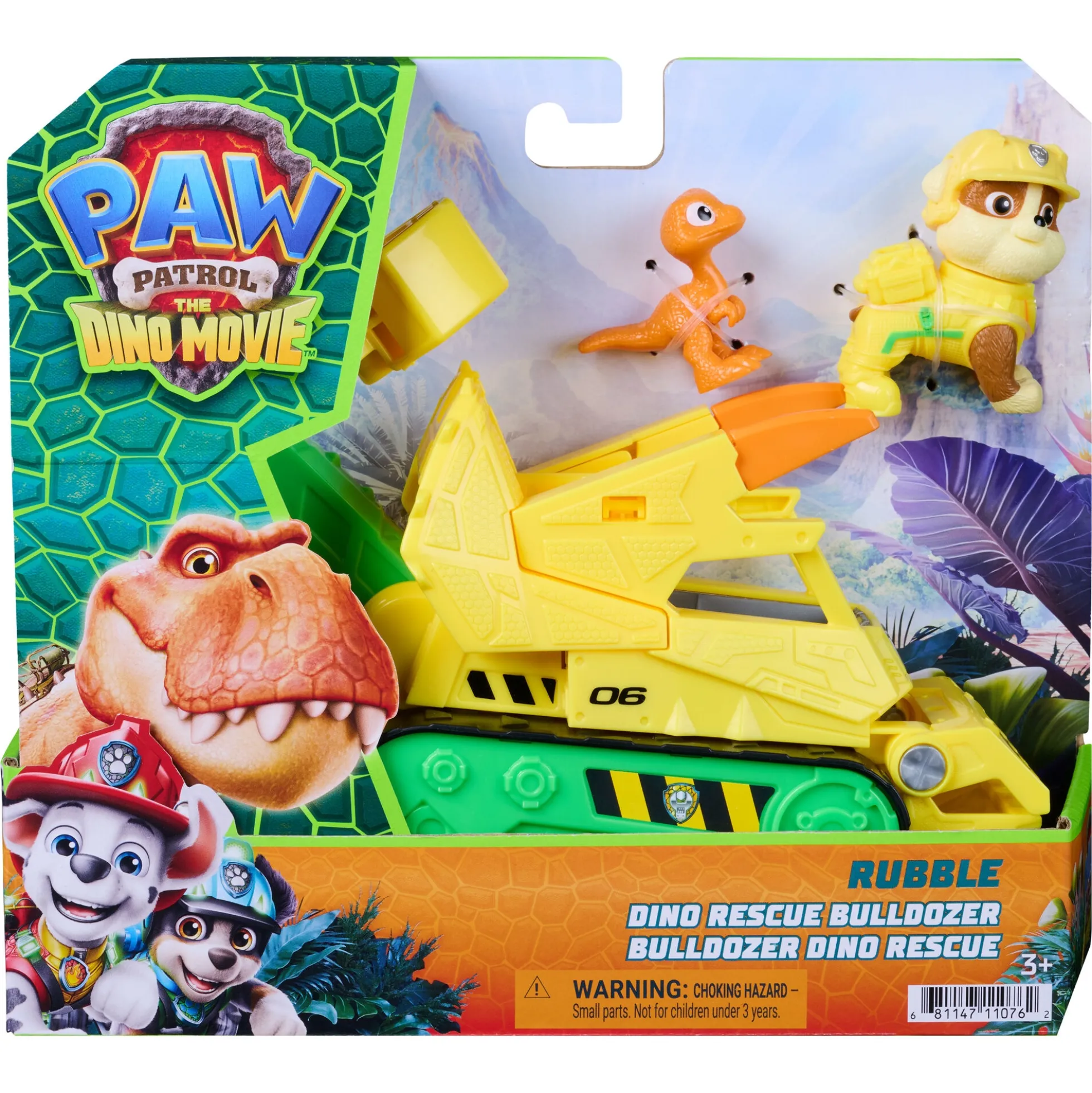PAW Patrol Dino Filmen Rubble dino-køretøj med figur - 15 cm