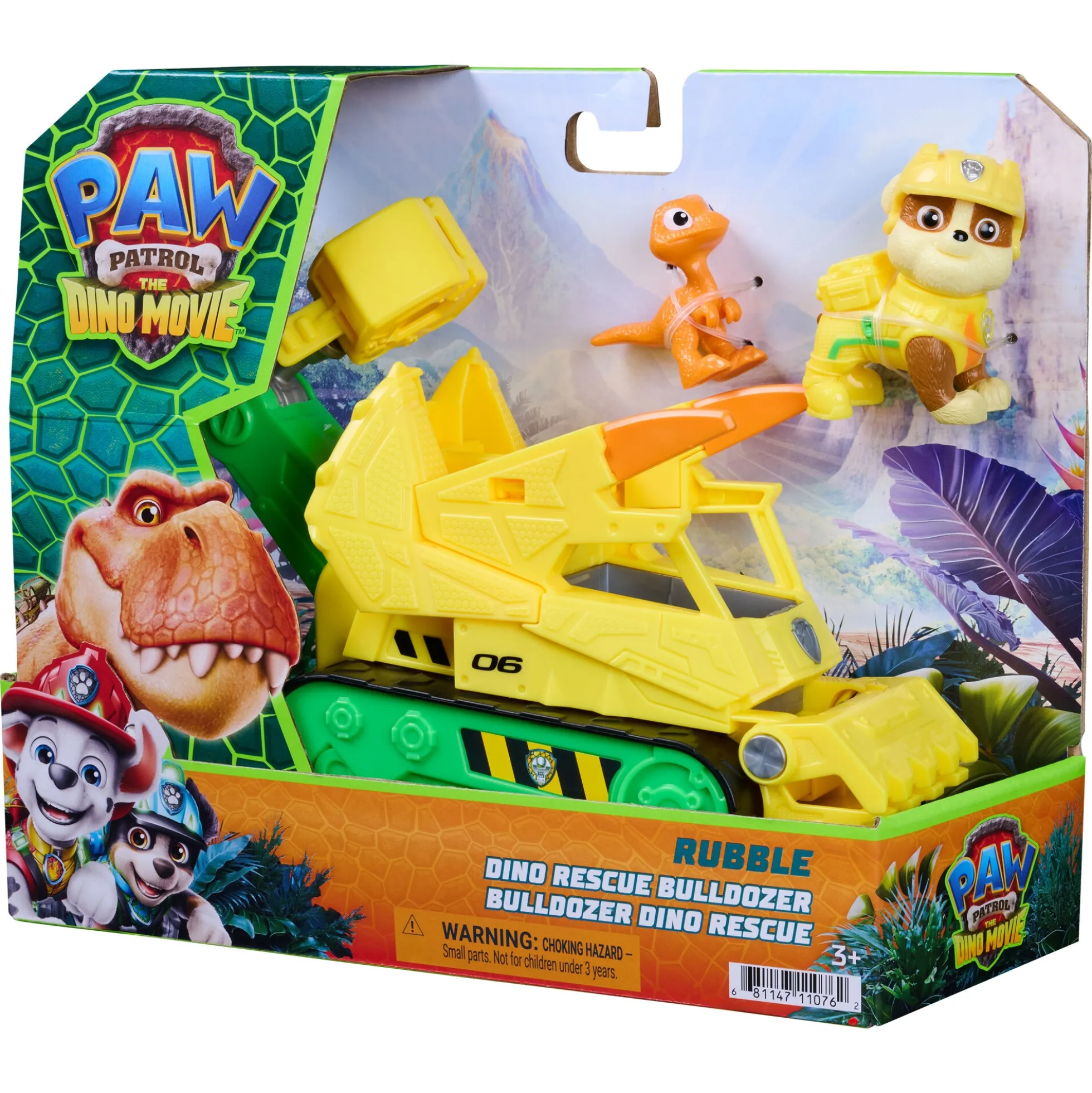 PAW Patrol Dino Filmen Rubble dino-køretøj med figur - 15 cm