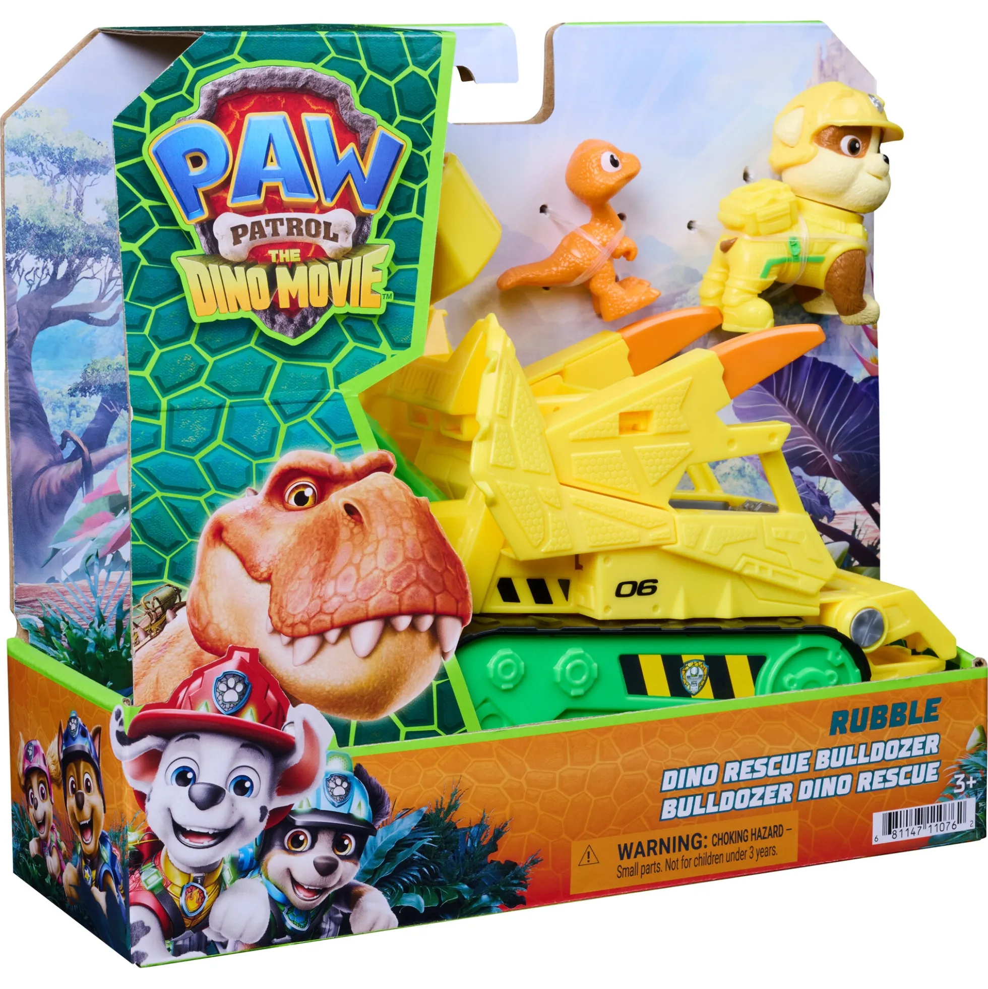 PAW Patrol Dino Filmen Rubble dino-køretøj med figur - 15 cm