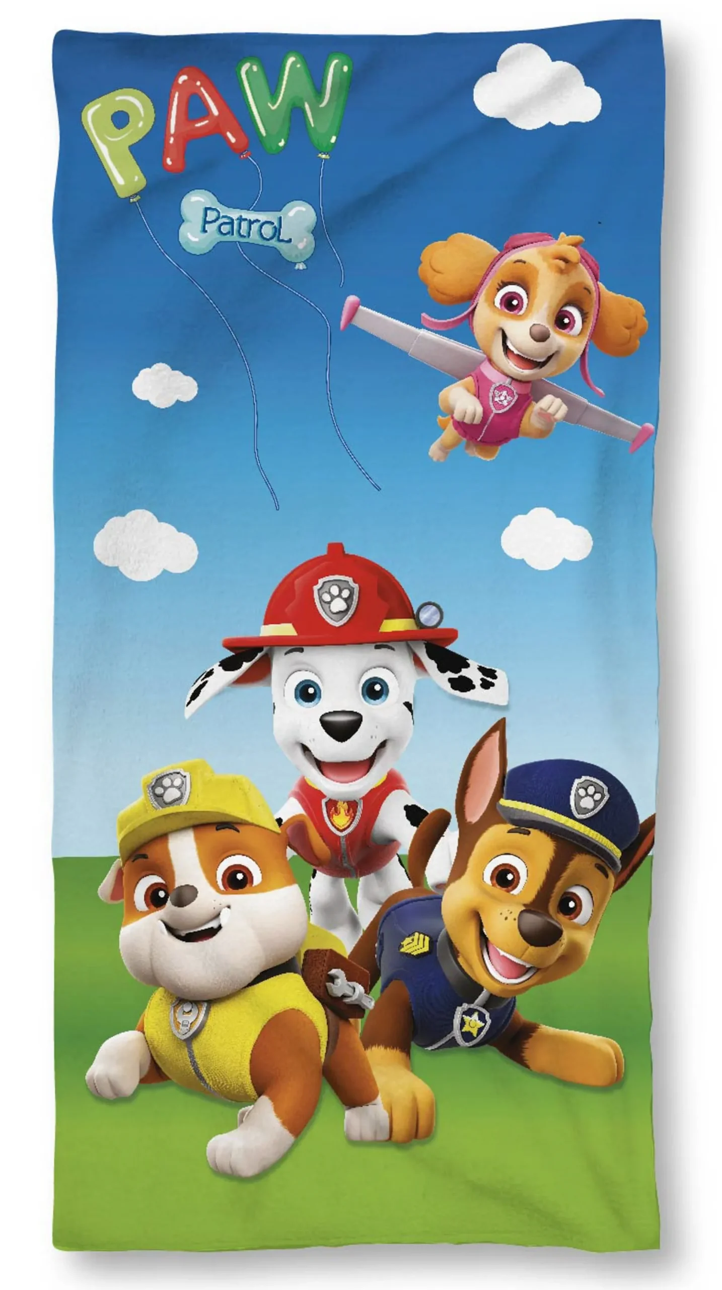 Paw Patrol håndklæde - 70x140 cm - 100% bomuld - Blødt badehåndklæde med Rubble, Skye, Chase og Marshall