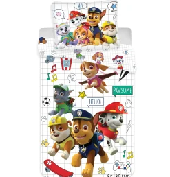 Paw Patrol sengetøj - 100% bomuld - Junior sengetøj 100x140 cm - Hvid - Paw Patrol og ikoner