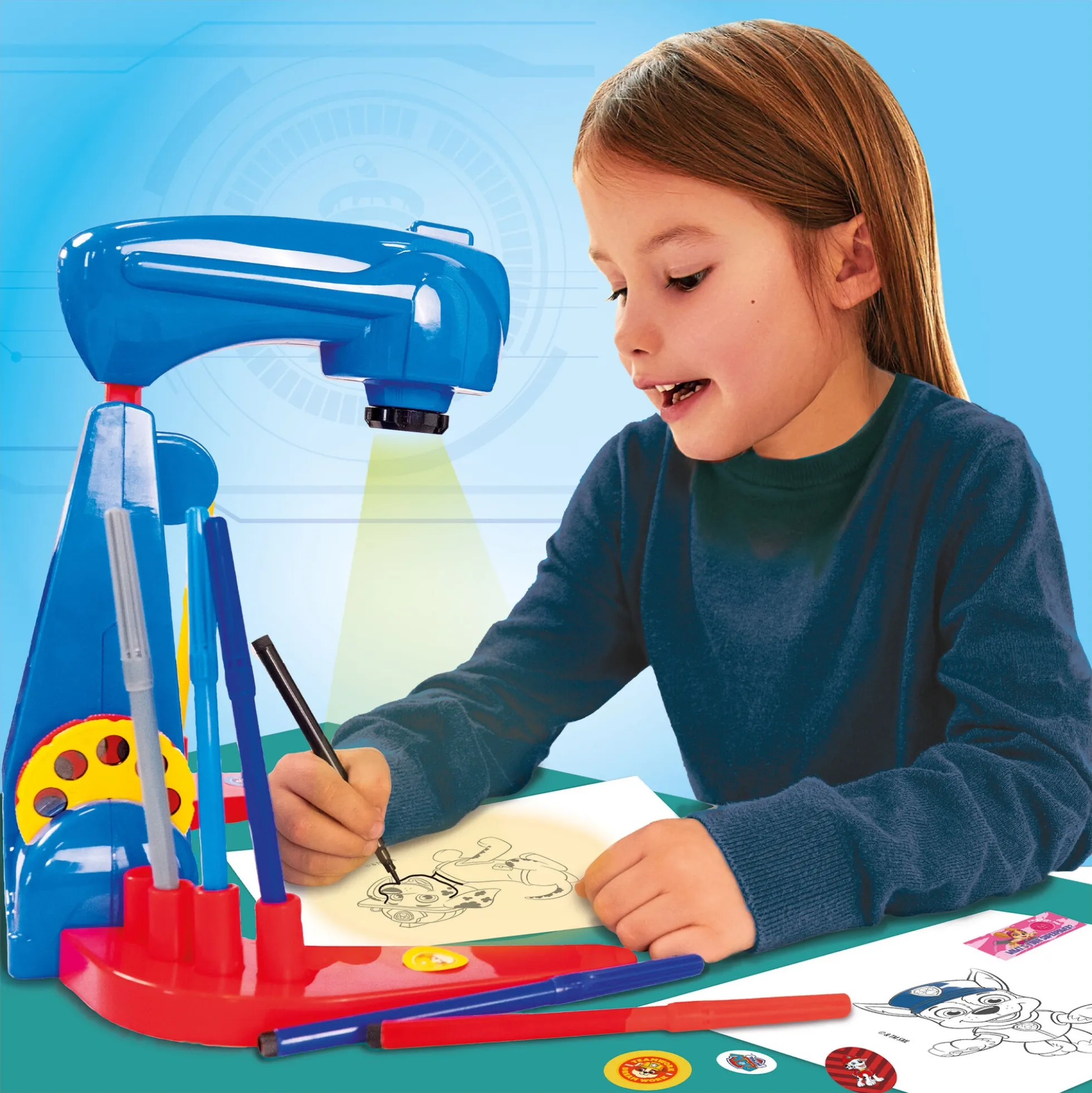 PAW Patrol tegneprojektor - kreativt tegnesæt med tusser og 32 motiver