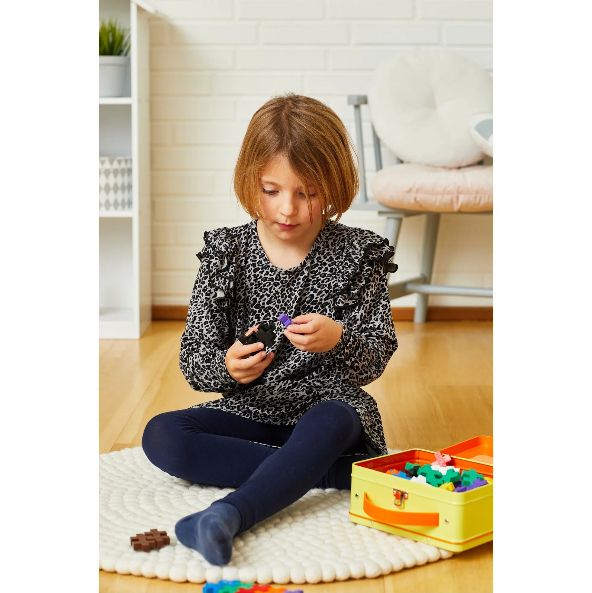 Plus-Plus BIG byggebrikker i gul metalkuffert - 70 dele