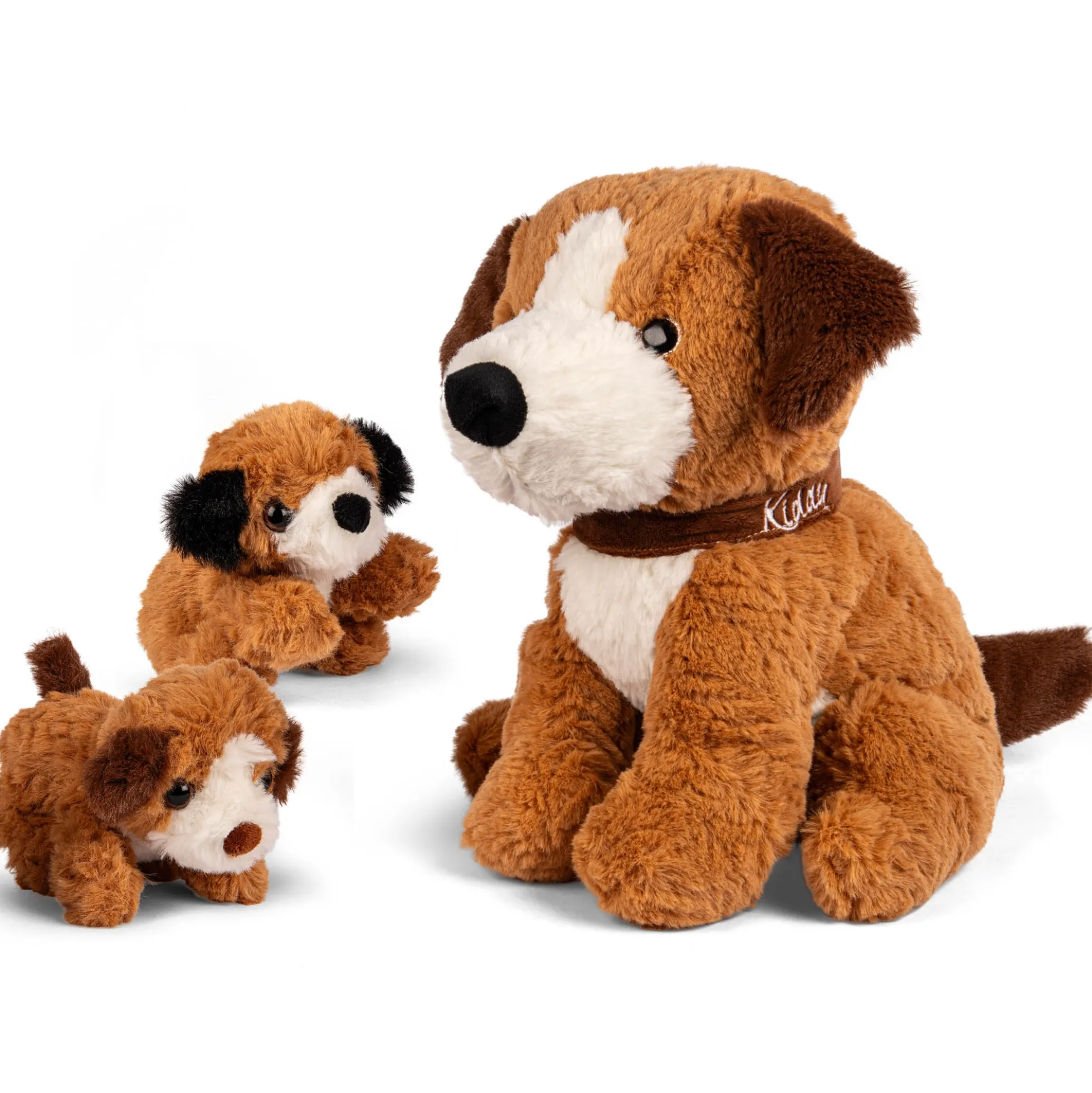 Plys hund - Siddende hund + 2 hvalpe - 32 cm