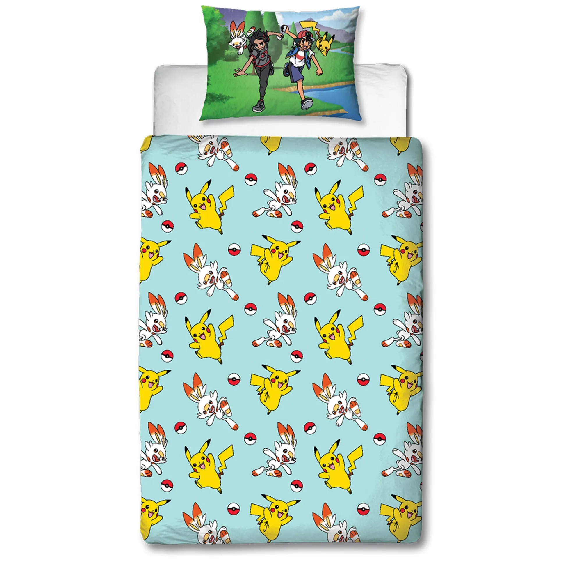 Pokemon sengetøj - 100% bomuld - Børnesengetøj 140x200 cm - Pikachu og Scorbunny