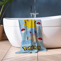 Pokémon håndklæde - 70x140 cm - 100% bomuld - Blødt børnehåndklæde med Pikachu og Squirtle