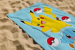 Pokémon håndklæde - 70x140 cm - 100% bomuld - Blødt børnehåndklæde med Pikachu og Squirtle