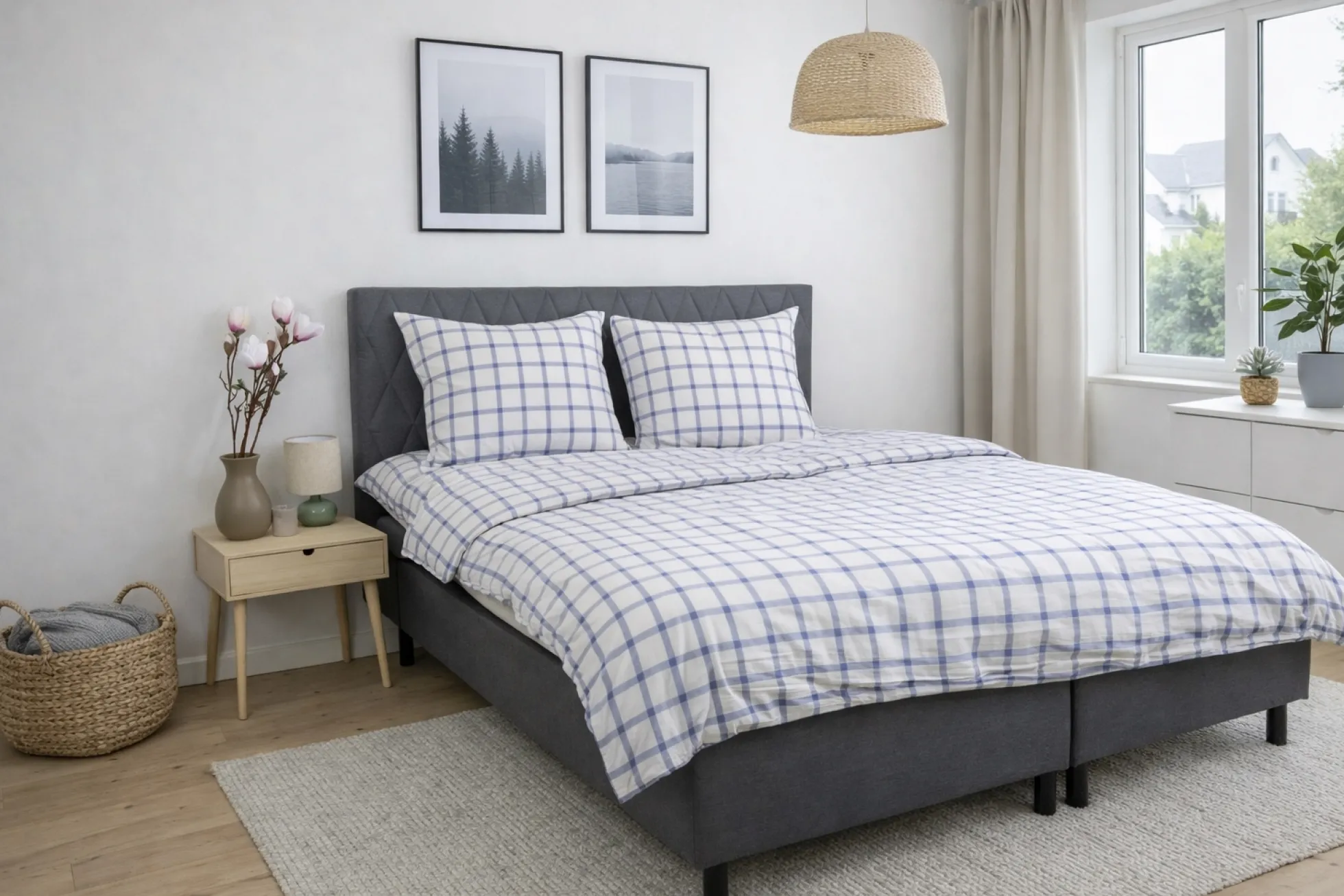 Pudebetræk 60x63 cm - Bæk og Bølge - 100% Bomulds krep - Blå tern