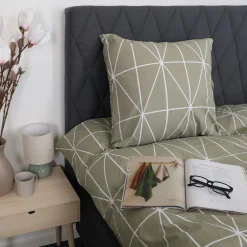 Pudebetræk 60x63 cm - 100% bomuld - Grønt med hvide harlekintern