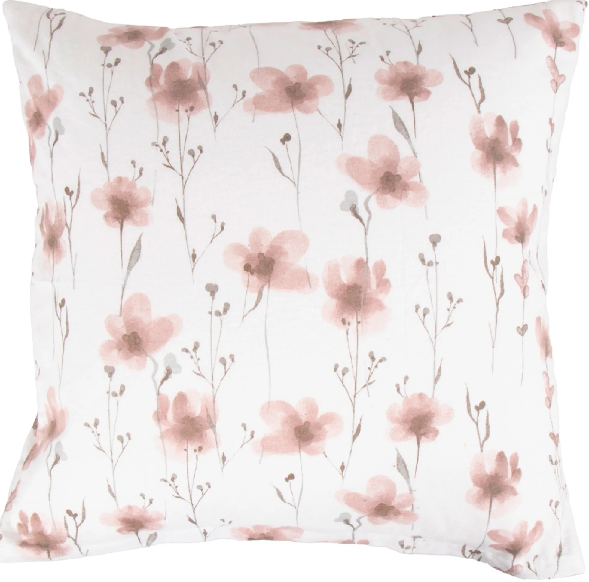 Pudebetræk 60x63 cm - Bomulds flonel - Hvid med rosa blomster