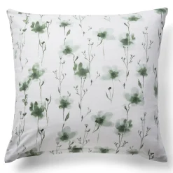 Pudebetræk 60x63 cm - Bomulds flonel - Hvid med grønne blomster