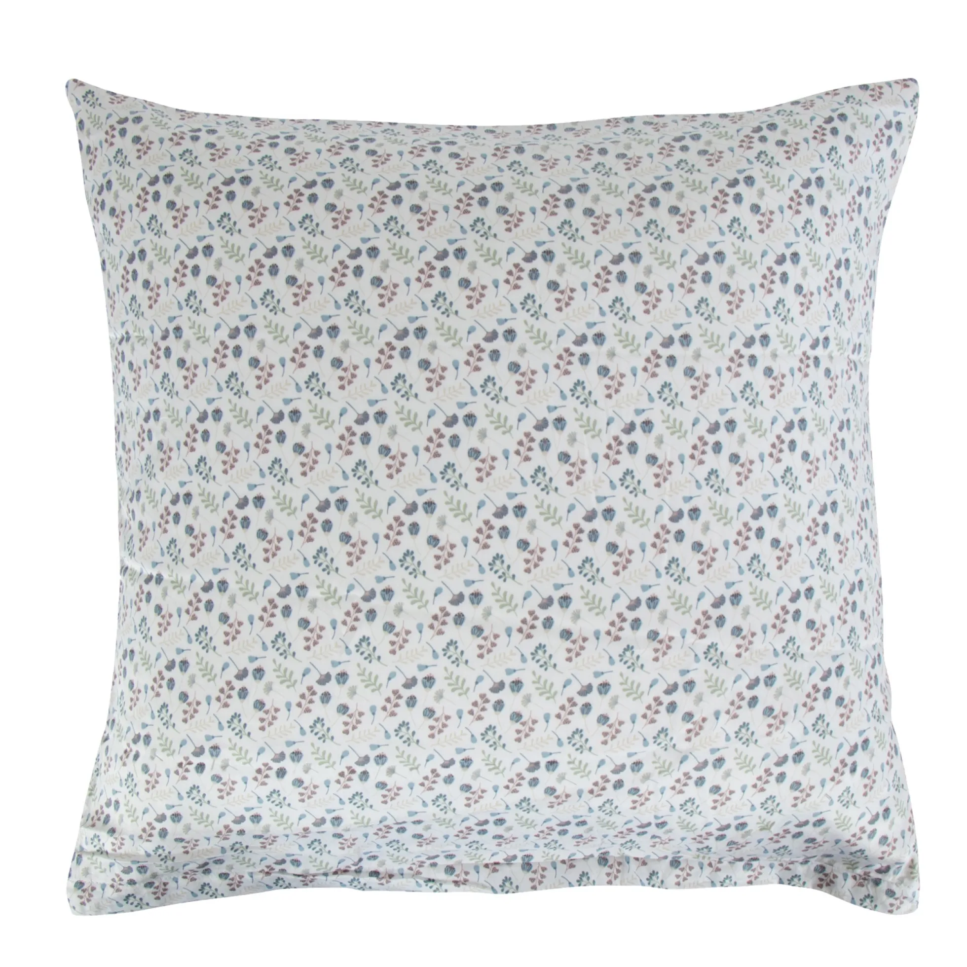Pudebetræk 60x63 cm - Bomuldssatin - Hvid med blåt blomster print