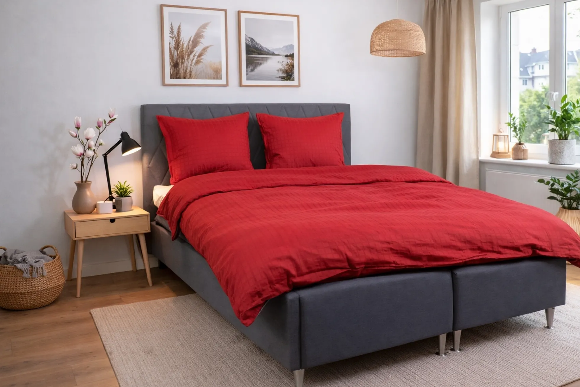 Pudebetræk 50x150 cm - 100% Bomuldssatin - Multipude - Rødt jacquardvævet